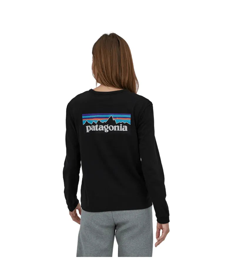 Patagonia Womens Long Sleeve P-6 Logo Responsibili-Tee Black Patagonia