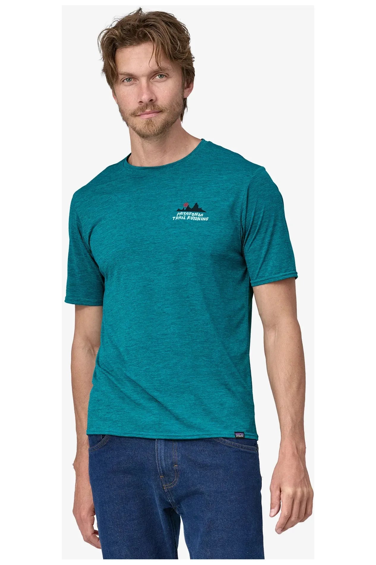 Patagonia Mens Cap Cool Daily Graphic Shirt - Lands Like the Wind Belay Blue X Dye