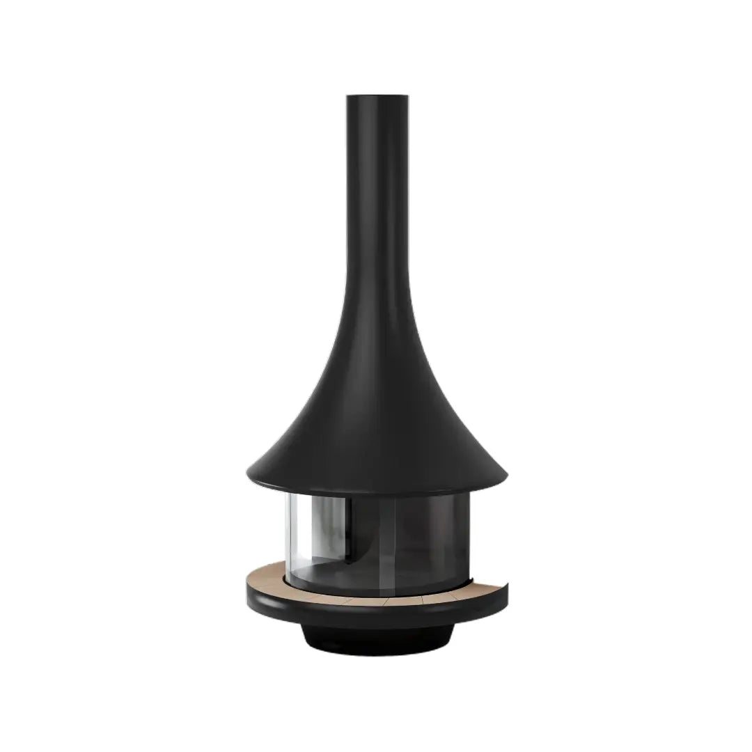 JC Bordelet EVA 992 Wall Mounted fireplace with fire safety glass, pedestal base with metal finish Bordelet