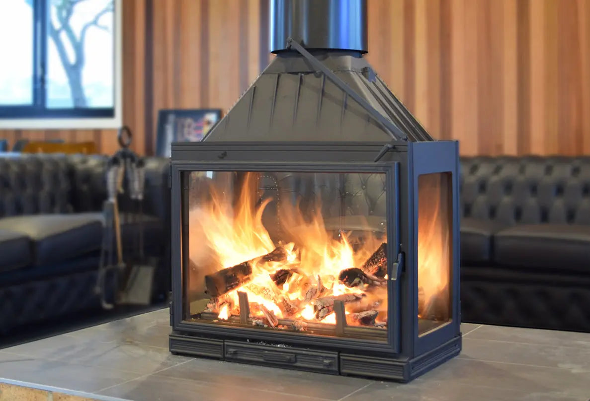 Seguin MultiVision 8000 Cast Iron Fireplace - 4 Sided Firebox - 2 Small Side Glass - 2 Swing Doors Seguin