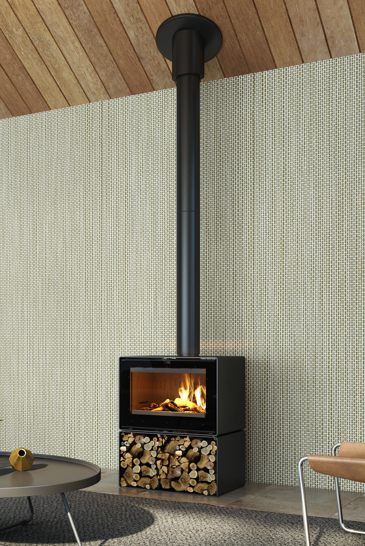 Phoenix Wood Stove + Wood Storage Stand