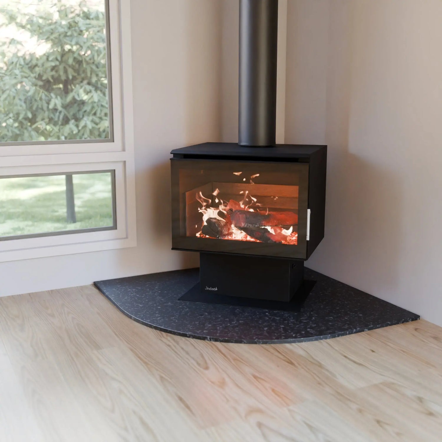 Haus O Fire Hearth Curved Corner 1250 x 1250 Urban Black