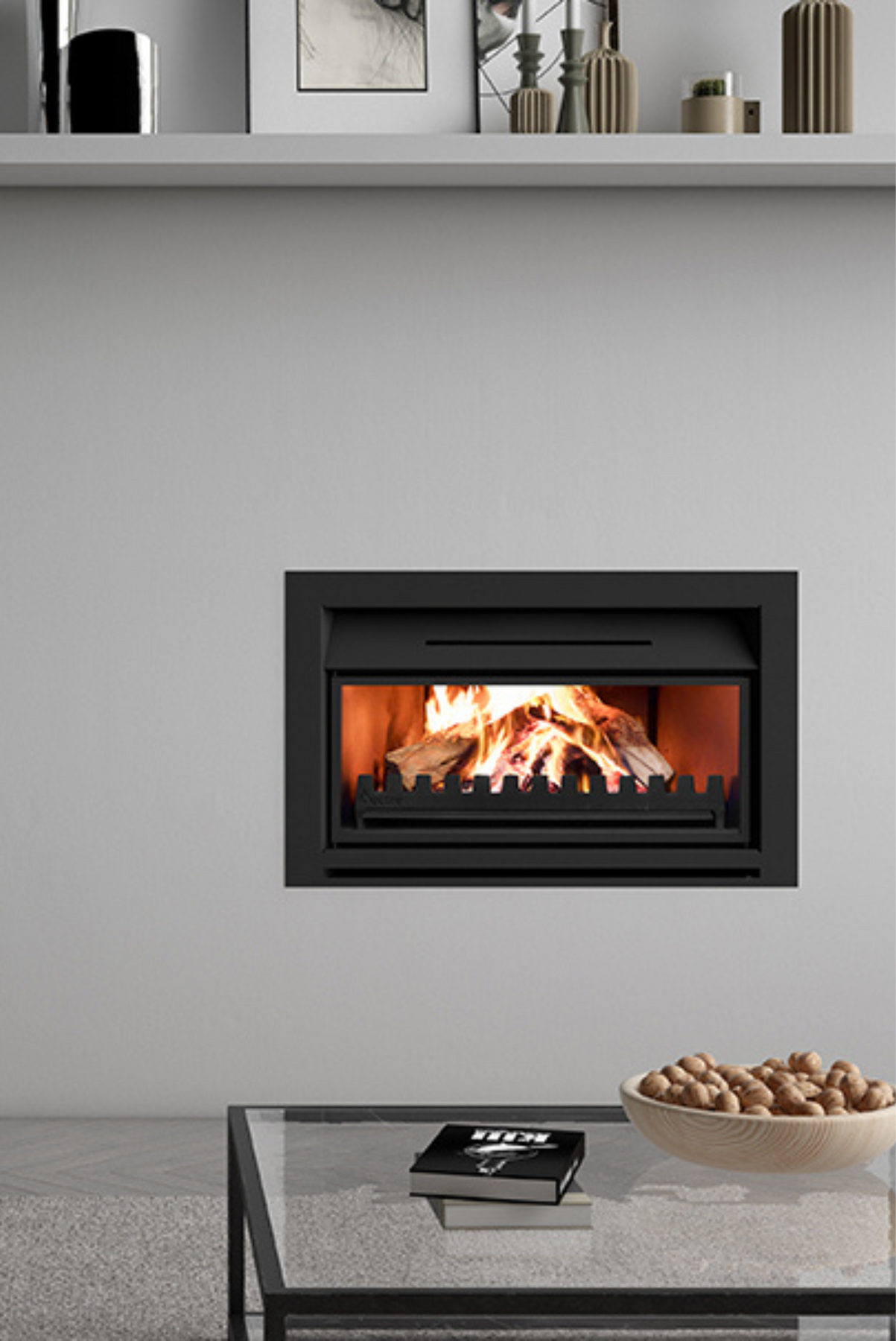 nectre 900 inbuilt wood heater with flue kit and fan