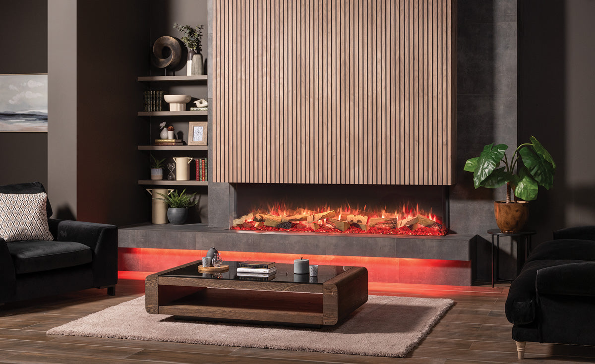 Regency Onyx Multi Sided Electric Fireplace 190RW Split Oak Logs (Included) - Floor Stock Clearance