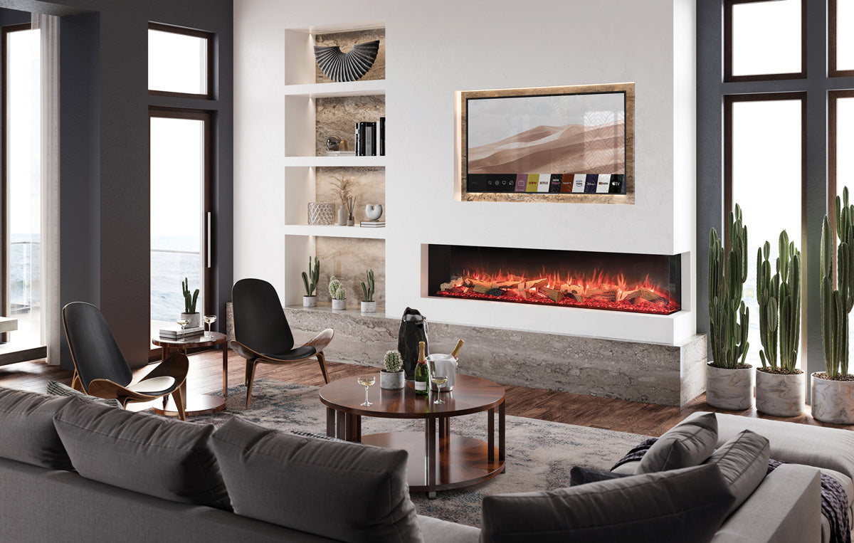 Regency Onyx Multi Sided Electric Fireplace 190RW Split Oak Logs (Included) - Floor Stock Clearance