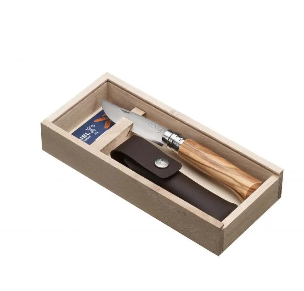 Opinel Knife Traditional No 08 S/s 8.5cm Olive Wood W/sheath Box Opinel