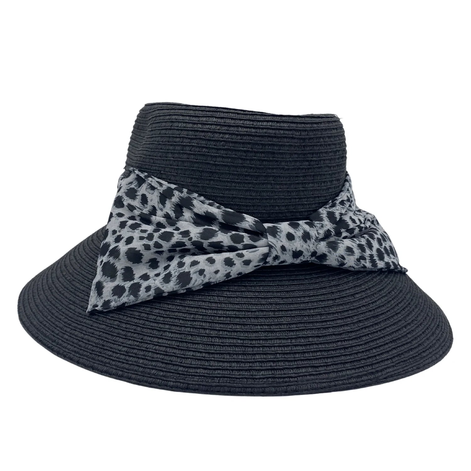 JACARU 1884 BELL HAT W LEOPARD SCARF BLACK OSFM