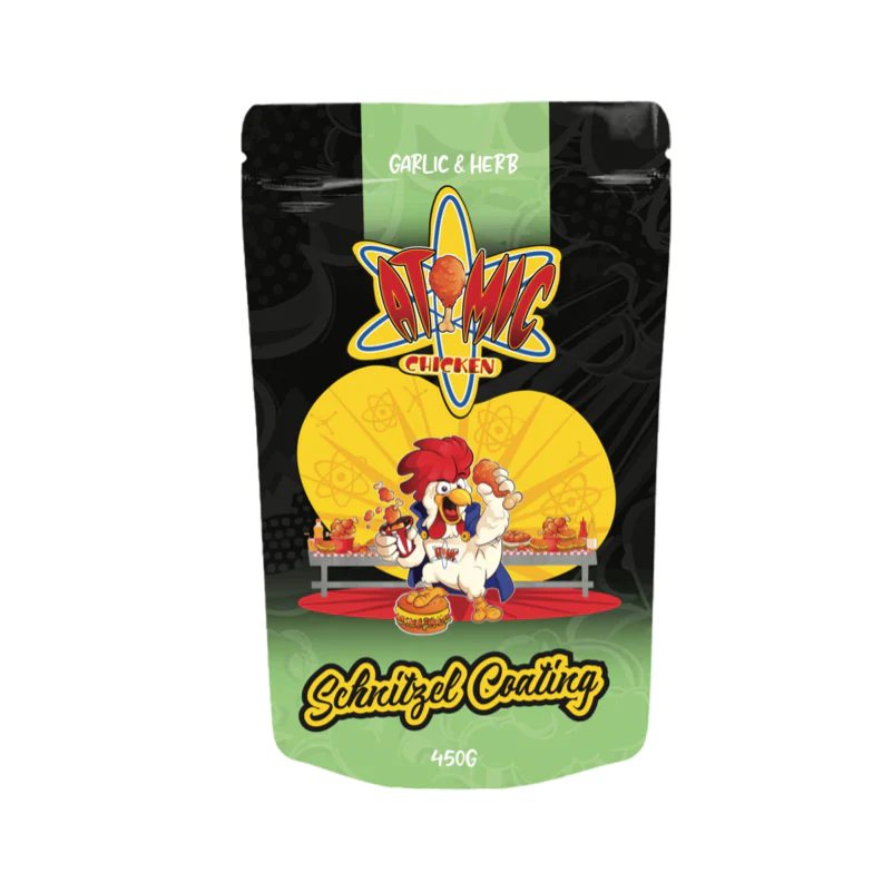 ATOMIC CHICKEN SCHNITZEL HERB AND GARLIC 450G - Horizon Leisure